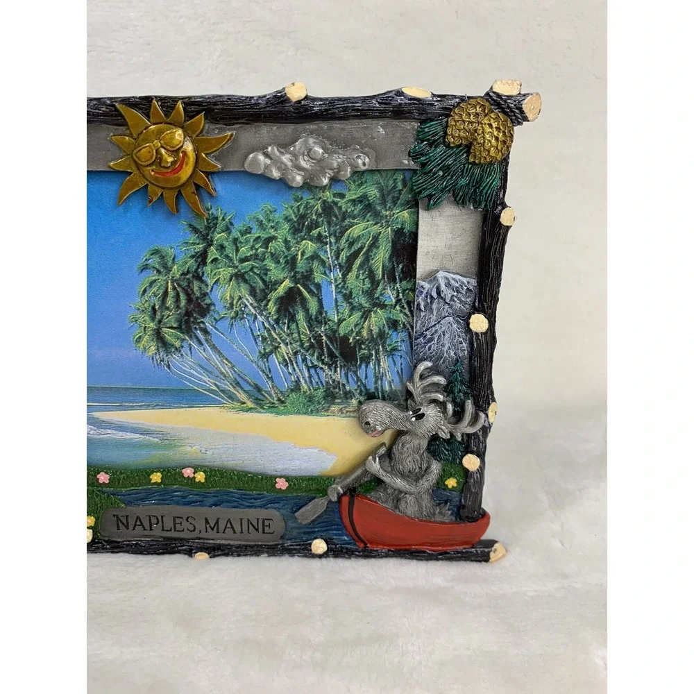 Naples Maine Moose Hiking Canoe Rustic Pewter‎ Frame Woodland Cabin Lodge Woods